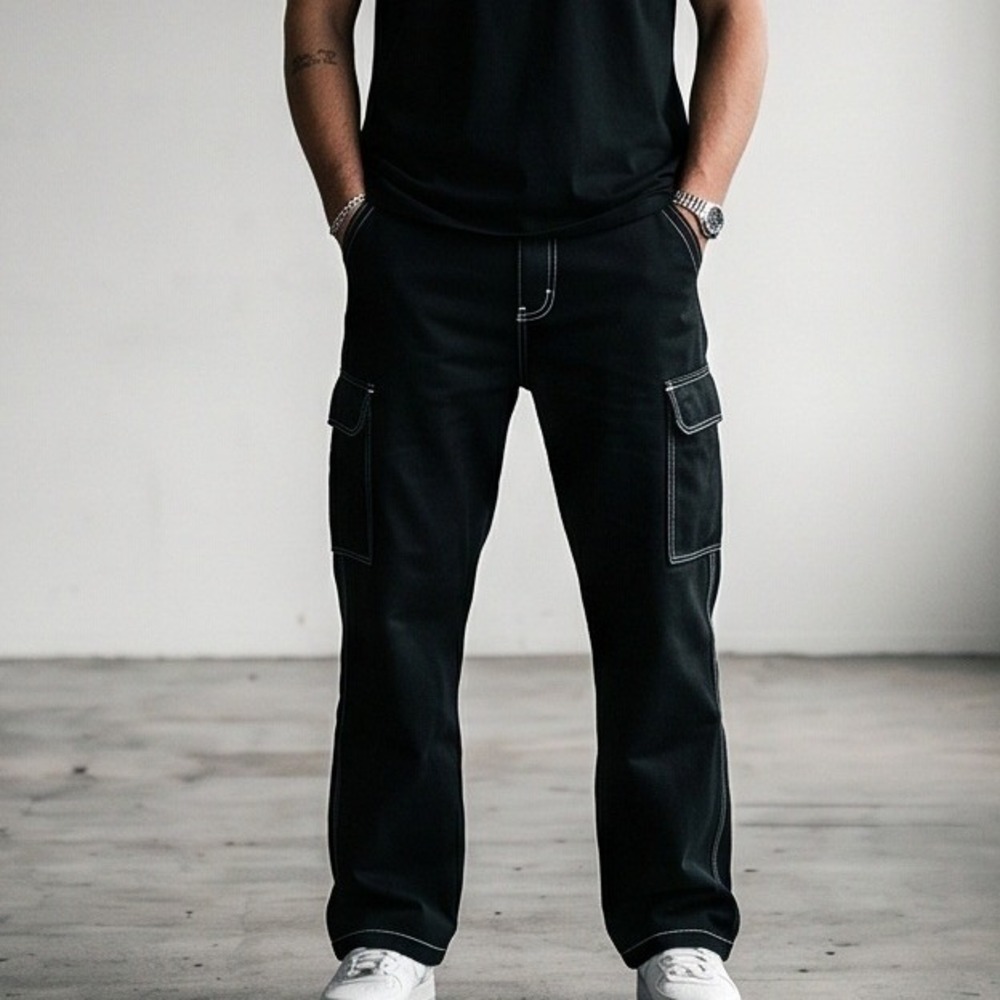 True Religion 36x32 Mens Jet Black Cargo‎ Pants Style 108335 Stitch NWT $159